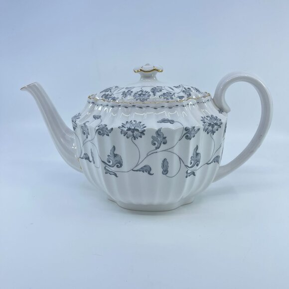 spode colonel gray bone china tea coffee pot floral garland gold trim - Picture 1 of 8